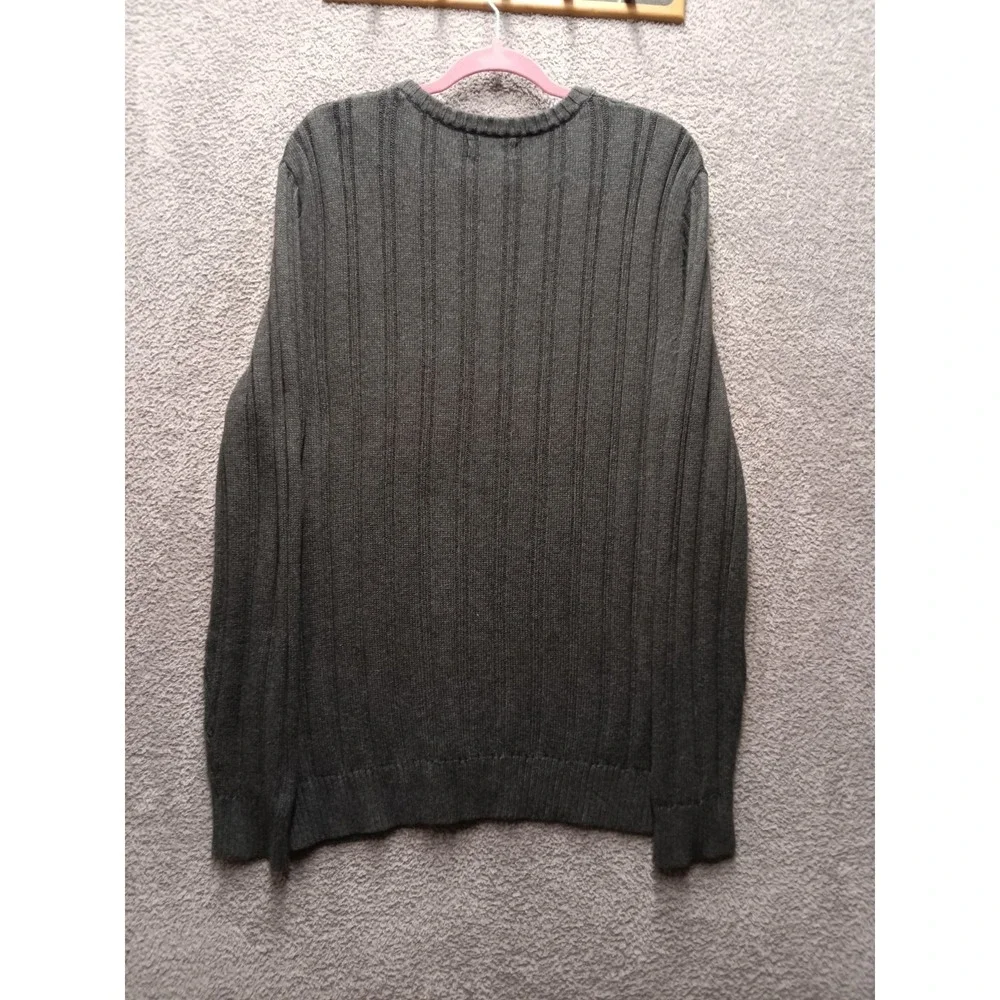 Nautica Men's Sweater Large Gray 100% Cotton Cable Knit Crewneck